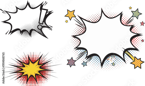 Vibrant comic book explosion and starburst speech bubbles for dynamic storytelling