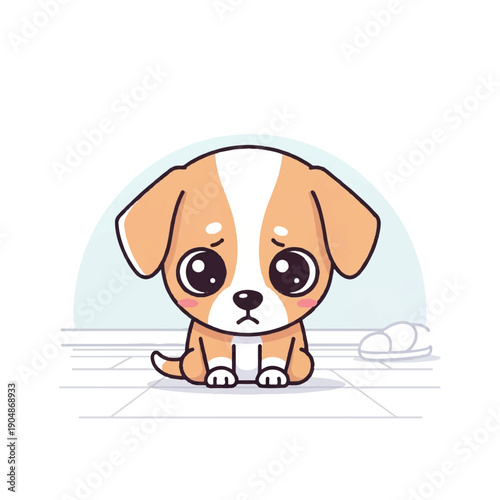 Adorable Cartoon Puppy Sitting on Floor 1.
