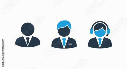 Icons of different male figures for business, customer service, and support roles