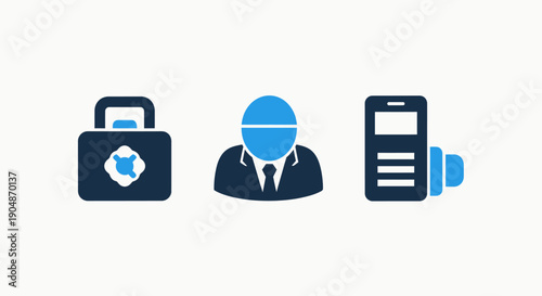 Security and User Icons: Lockbox, Professional, and Mobile Device for Digital Protection