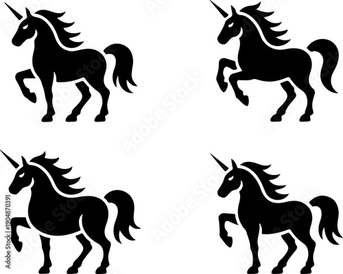 Unicorn Silhouette Bundle – Bold Black Fantasy Horse SVG Vector Set