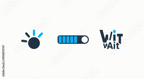 Modern icons for brightness control, loading bar progress indicator, and Wi-Fi symbol representing connectivity and speed.