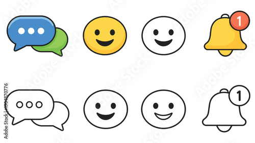 Collection of emoji icons representing communication, emotions, and notifications