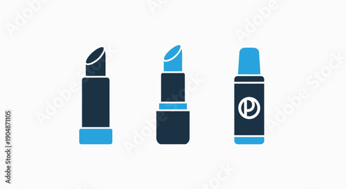 Cosmetic product icons: lipstick and foundation bottle, representing makeup and beauty essentials.