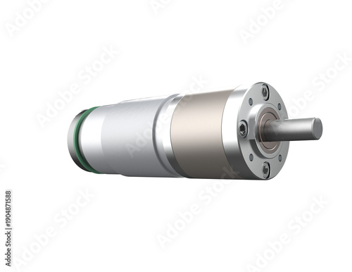 Robotics Geared DC Motor Component: High-Torque Planetary Gearhead Actuator for Automation Technology, 3D Rendered Mechanical Drive Element Isolated on a Transparent Background for Engineering Project