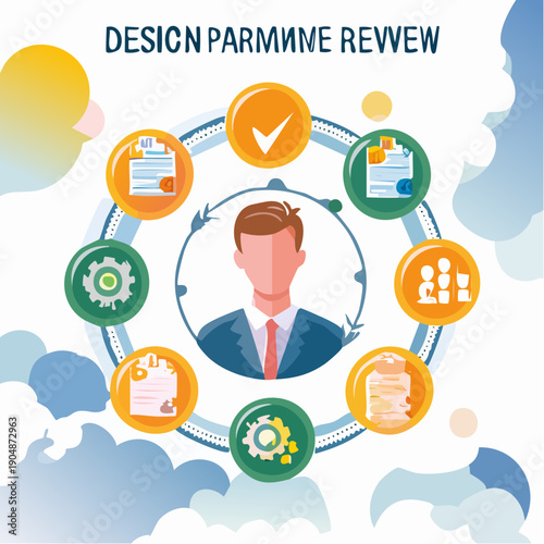 Business overseeing a review process with circular workflow and cloud