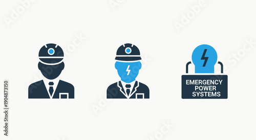 Diverse Icons Representing Engineering, Power Systems, and Labor Professionals in Blue and Dark Blue Tones