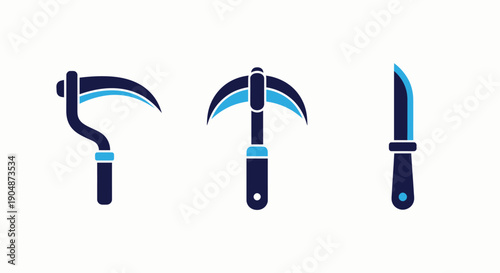Tool Icons: Scythe, Pickaxe, and Knife - Agricultural and Utility