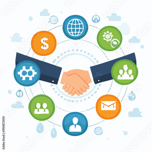 Business partnership global network handshake communication