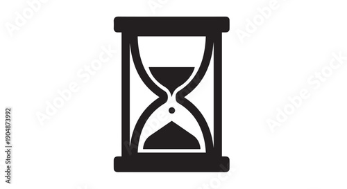 Simple black and white icon representing an hourglass measuring the passage of time or waiting period