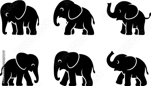 Fototapeta Cute Elephant Silhouette Bundle – Baby Elephant Family Black Vector SVG Set