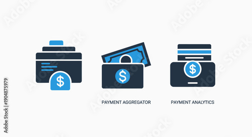 Financial Technology Icons for Payment Aggregation, Transaction Processing, and Analytics in Digital Banking