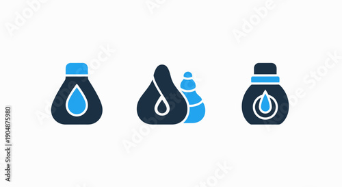 Generic Liquid Dropper Bottles and Containers for Health, Beauty, or Chemical Products in Flat Icon Style