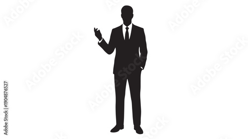 Silhouette Of Businessman In Suit Gesturing On White Background For Corporate Communication Concept
