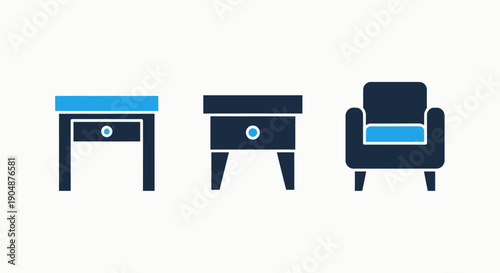 Home and Office Furniture Icons - Modern Nightstands, Side Tables, and Comfortable Armchair Designs