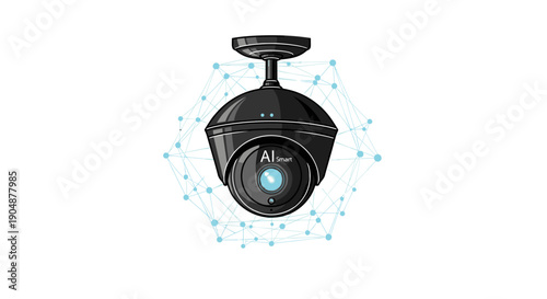 Modern Black Dome Security Camera Illustration.
