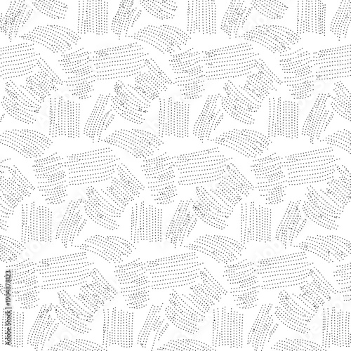 Abstract Geometric Seamless Pattern with Black Dotted Brush Strokes on White Background for Textile Print, Wrapping Paper, and Minimalist Web Design, Vector EPS 10.