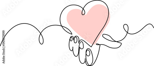 Hand holding heart - hand drawn one line art