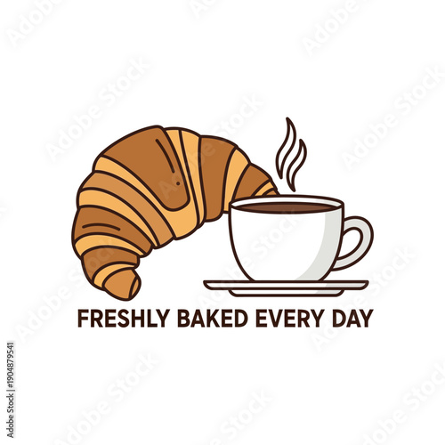 Freshly baked croissant and hot coffee for a delightful breakfast.
