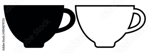 Cup of coffee and tea icon. Black or white silhouette cup isolated on white background. linear illustration, logo for coffee shop, hand drawn artwork