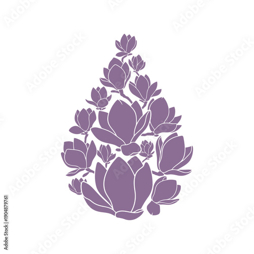Purple lotus flower vector illustration in teardrop shape for spa and wellness design