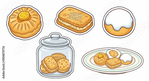 Delicious cookies and treats vector illustration of dessert collection