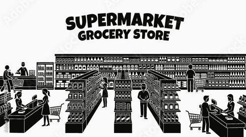 supermarket grocery store shop retail interior business commercial market display products customer service shopping merchandise storefront design sales urban local with shelves refrigerator checkout 