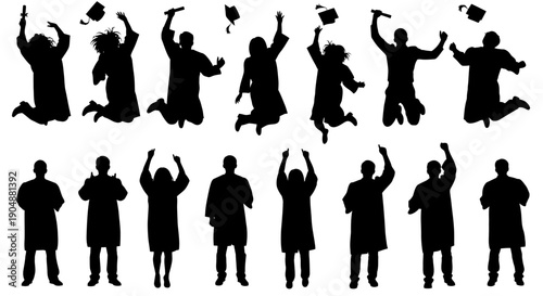 Graduates celebrating success with graduation caps and gowns