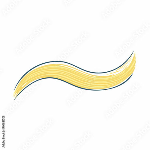 A smooth, flowing wavy line in a vibrant golden yellow with a subtle dark blue outline, suggesting movement and artistic brushstroke on a white background