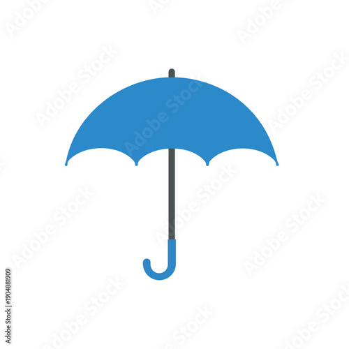Classic Blue Umbrella Flat Design Vector Illustration - Rain Protection and Weather Icon