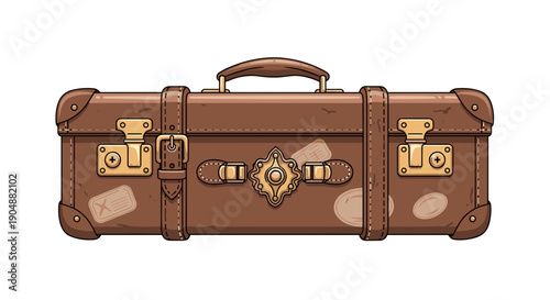 Vintage Brown Leather Suitcase with Brass Fittings.