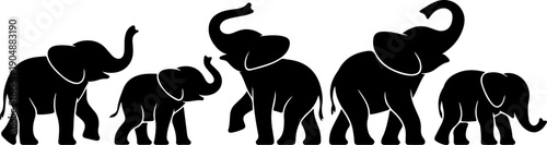 Cute Baby Elephant Silhouette Bundle – Playful Cartoon Elephant Black Vector SVG Set