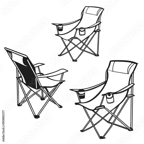 Three different types of camping chairs arranged in a triangle formation