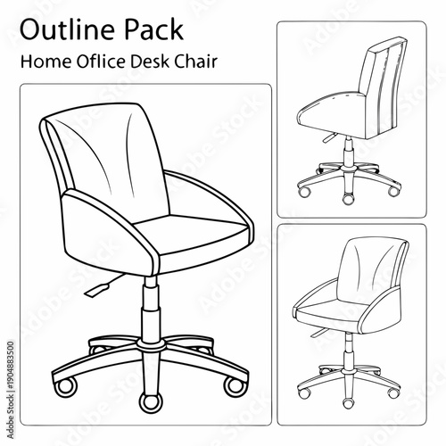 Outline pack of a home office desk chair with detailed views and dimensions