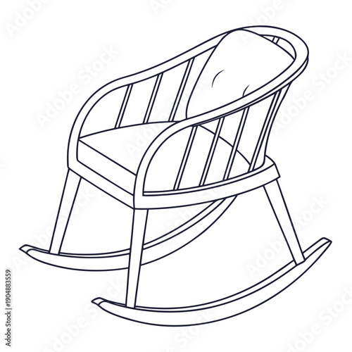 A vintage wooden rocking chair with a curved back and armrests