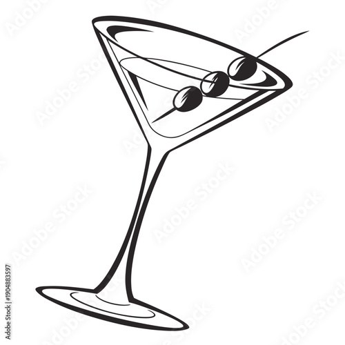 A stylized illustration of a martini glass with olives.