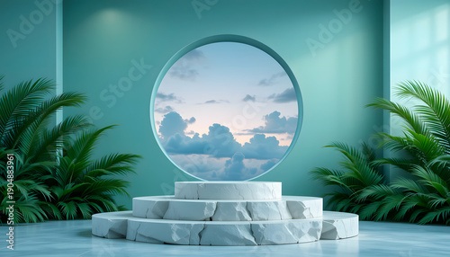 A Floating Stage Framed by Sky and Green