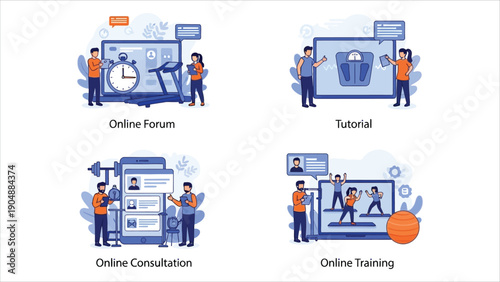 Slimming Specialist Online Service Set, Diet Plan and Weight Loss Consultation Vector.