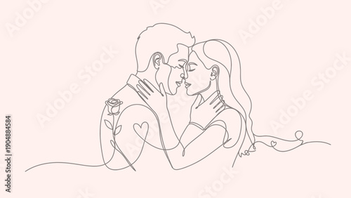 romantic couple kissing, love line art