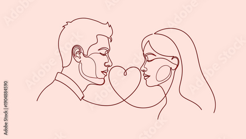 couple love heart line art