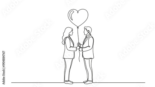 loving couple holding hands with heart balloon