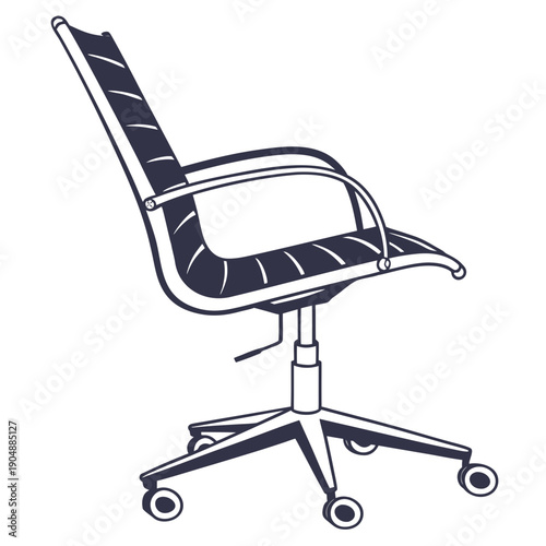 Modern black office chair with sleek design and five wheels for mobility