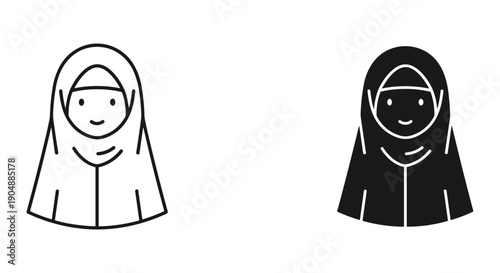 Minimalist nun and monk line art illustration, spiritual symbols, black and white religious figures, vector sketch design