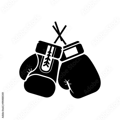 A pair of black boxing gloves with crossed hand wraps striking pose silhouette