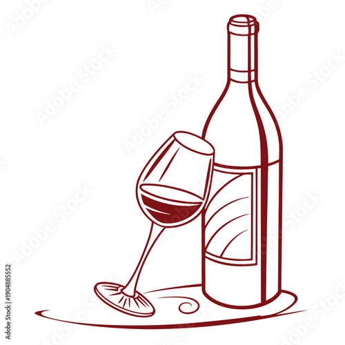 An elegant illustration of a wine bottle and a glass of red wine on a table.