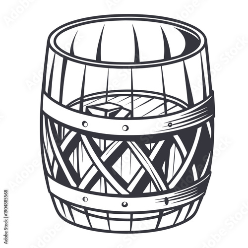 A detailed sketch of a wooden barrel with intricate designs on its surface