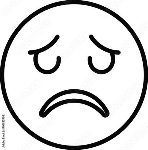 A simple drawing of a sad face with a frowning expression and closed eyes.