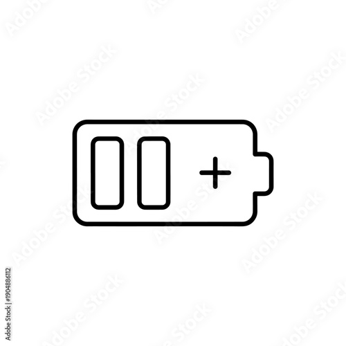 Simple black and white outline of a battery with low charge silhouette
