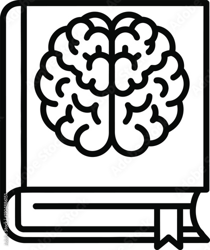 A simple line drawing of a book with a brain on the cover, representing knowledge and intelligence.