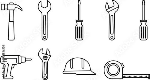 Set of modern construction tools and equipment icons